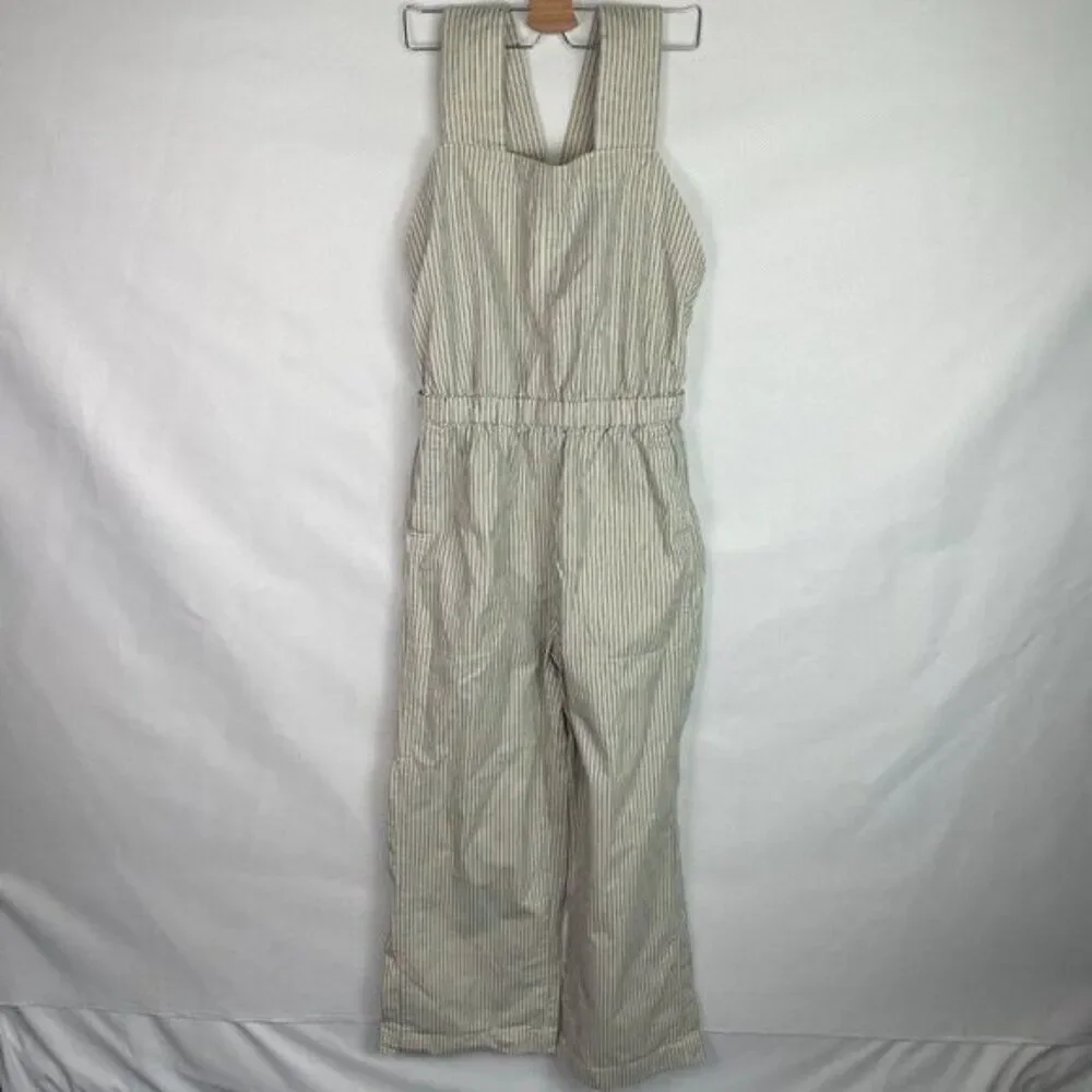 Everlane The Fatigue Apron Organic Cotton Linen Blend Jumpsuit Navy Stripe 8
